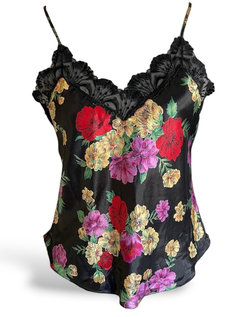 Vintage VS Gold Label Satin Floral Camisole Black Lace 90s S - Picture 6 of 7